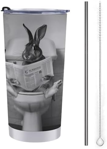 Low Profile Rabbit Tumbler Insulated Travel mug with Straw and Brush