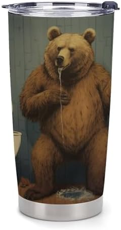 A Brown Bear Travel Tumbler Insulated Stainless Steel 20 oz with Lid