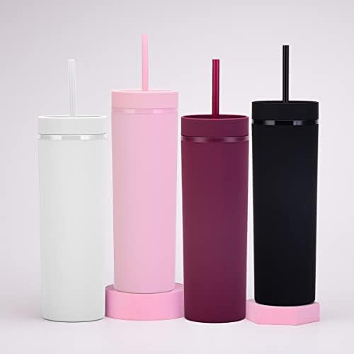 Matte Skinny Tumblers with Lids and Straws 16oz Bulk