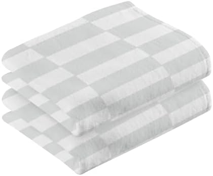 Stylish Plaid Bath Towels Set 2 x 16x28in Soft Durable