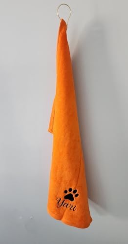 Personalized Dog Towel with Embroidered Name Clip Small Orange
