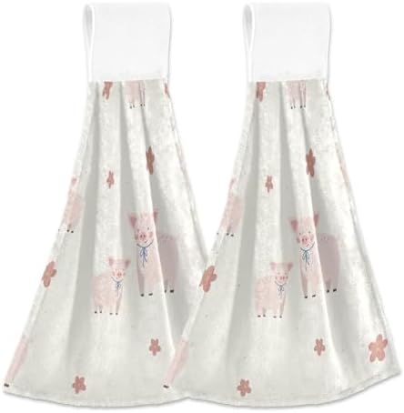 2 Pcs Kitchen Coral Velvet Hanging Towels with Velcro