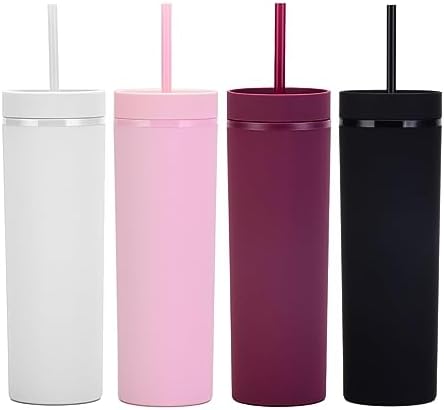 Matte Skinny Tumblers with Lids and Straws 16oz Bulk