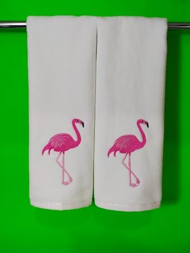 2-Pack Flamingo Cotton Hand Towels White - Perfect for Bathroom Kitchen