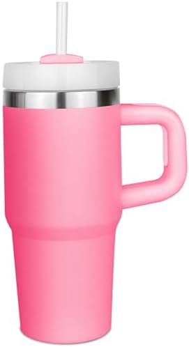 14 oz Insulated Tumbler with Handle and Straw Pink