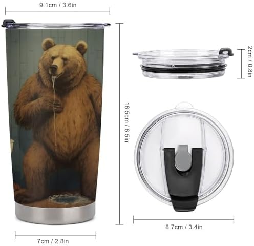 A Brown Bear Travel Tumbler Insulated Stainless Steel 20 oz with Lid