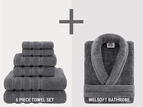 American Soft Linen MediumLarge Unisex Robe 6-Piece Towel Set Bundle Boho Vibes