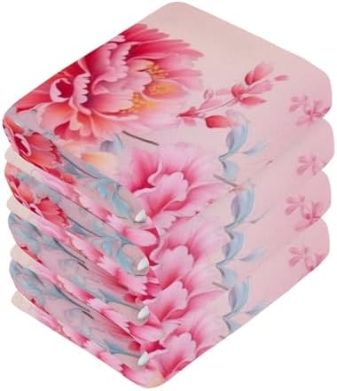 Yettasin Peony Flower Washcloths Soft Absorbent Reusable Baby Face Towels