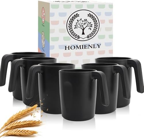 Homienly 6-Piece Reusable Wheat Straw Cups with Handle Black