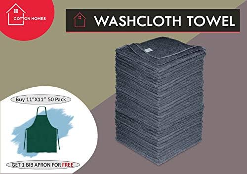 100 Cotton Washcloth Set 50 Pack 11x11 Grey with Free Apron