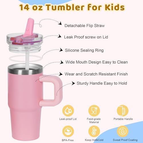 14 oz Tumbler for Kids with Detachable Flip Straw Lid and Handle