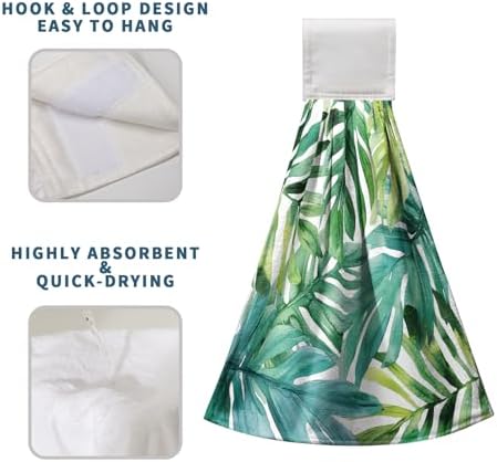 2-Piece Tropical Palm Leaves Towels with Hanging Loop Summer Green Dish Towels