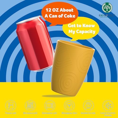 Homienly Reusable 8-Piece 12oz Yellow Wheat Straw Cups Microwave Dishwasher-Ready Unbreakable