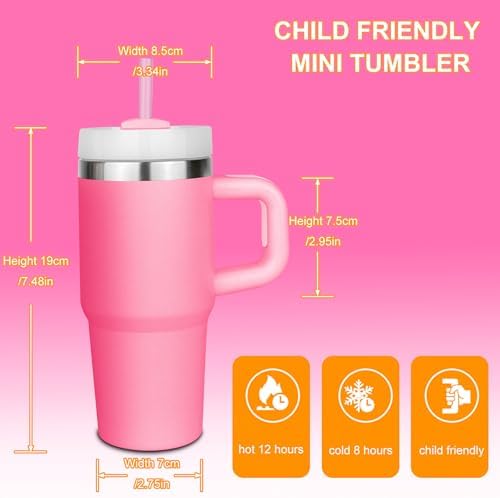 14 oz Insulated Tumbler with Handle and Straw Pink