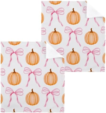 Xigua Pumpkin Cute Bow Washcloths Set of 2 12 x 12 Inch