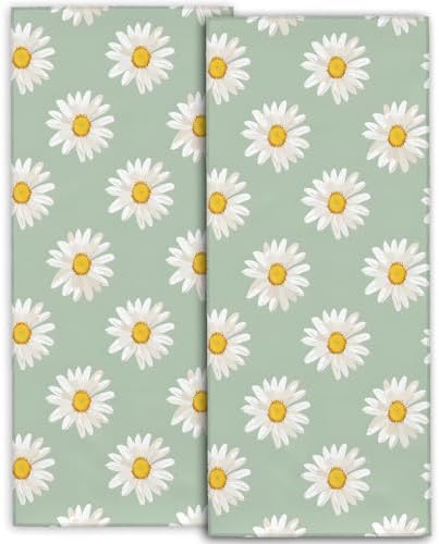 White Daisy Sage Green Hand Towels - 2 Pack 145 X 28