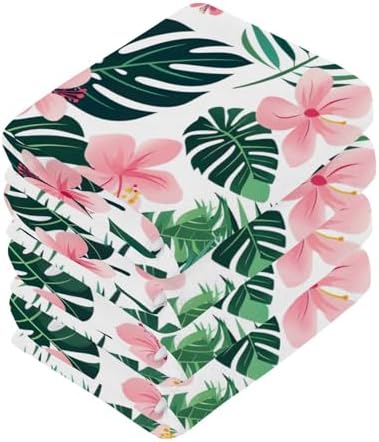 Tropical Leaves 4-Piece Cotton Washcloth Set