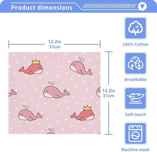 Xigua Cute Cartoon Whale Washcloths Set of 2 12 x 12 Inch Towels