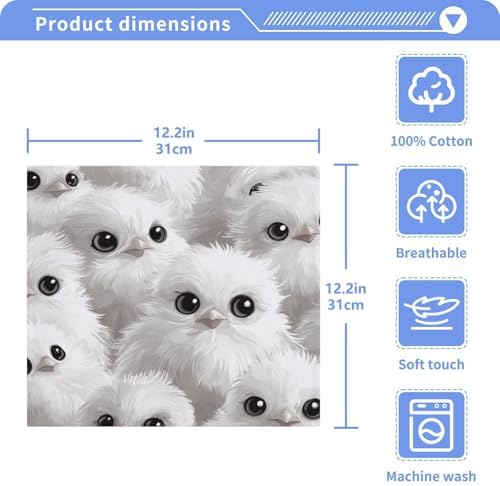 Cute White Chickens Washcloths Soft Cotton Face Towels 12x12 Inches 2 Pack