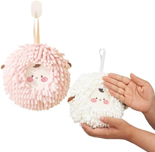 FHDUSRYO 2-Pack Fuzzy Ball Hand Towels Soft Durable Kitchen Bathroom Use