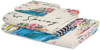 3-Piece Floral Blue Truck bath towel set