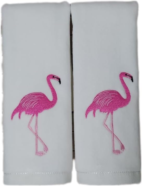 2-Pack Flamingo Cotton Hand Towels White - Perfect for Bathroom Kitchen