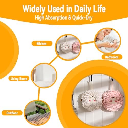 FHDUSRYO 2-Pack Fuzzy Ball Hand Towels Soft Durable Kitchen Bathroom Use