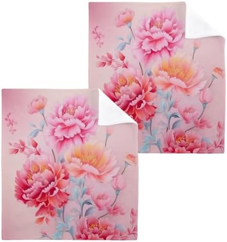 Yettasin Peony Flower Washcloths Soft Absorbent Reusable Baby Face Towels