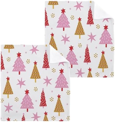 Xigua Cartoon Christmas Tree Washcloths Set of 2 - 12x12 Inch