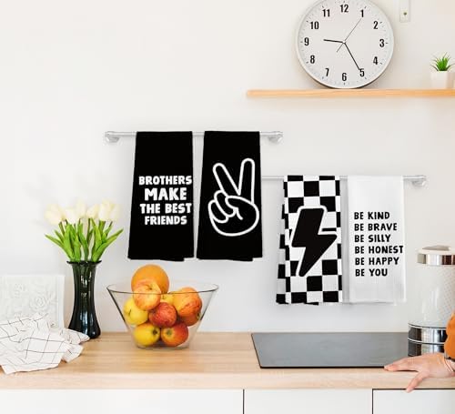 NOQL Black White Checkered Towels Set