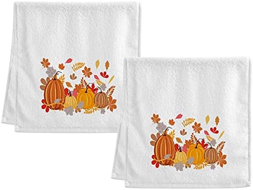 Autumn Leaves Pumpkins Hand Towels Fall Thanksgiving Red Orange Cotton Washcloths