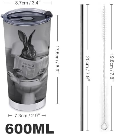 Low Profile Rabbit Tumbler Insulated Travel mug with Straw and Brush