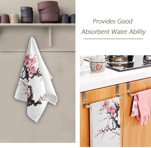SUMNEESHA Pink Cherry Blossom Hand Towels Set of 2