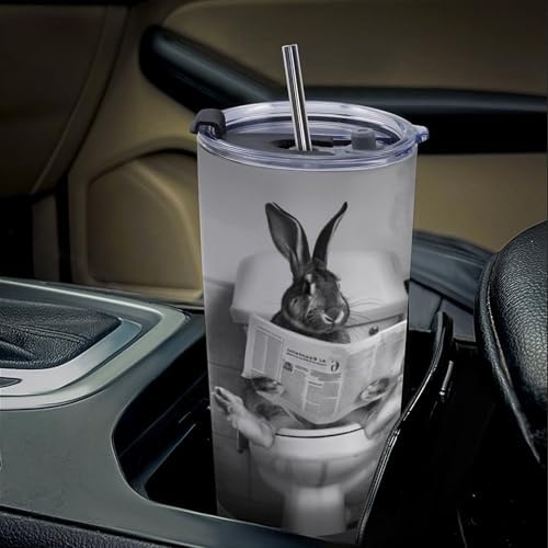 Low Profile Rabbit Tumbler Insulated Travel mug with Straw and Brush