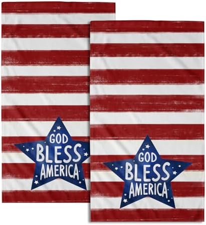 2 x USA Flag Towels Red Stripes Blue Star Patriotic Face Towels