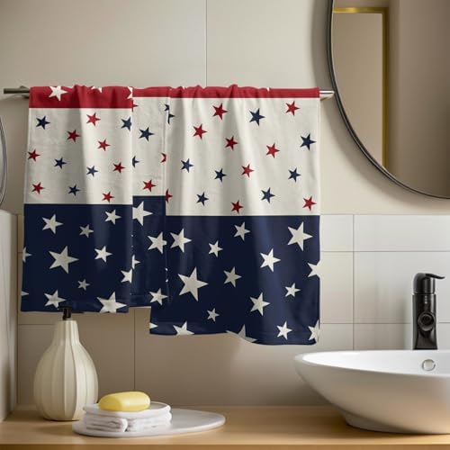 Patriotic Blue Red White Stars Hand Towels for Independence Day
