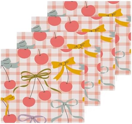 Xigua Cherries and Bows Washcloths Set of 2 12 x 12 Inch