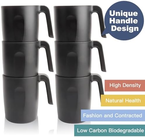 Homienly 6-Piece Reusable Wheat Straw Cups with Handle Black