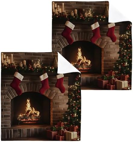 Xigua Christmas Tree fireplace washcloth set 12 inch