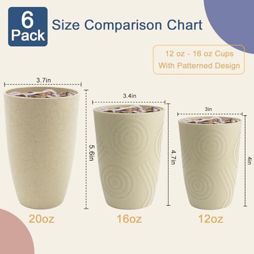 BUSOKIP Wheat Straw Cups 6 PCS Set 16 Oz Reusable