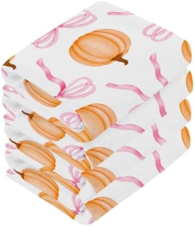 Xigua Pumpkin Cute Bow Washcloths Set of 2 12 x 12 Inch