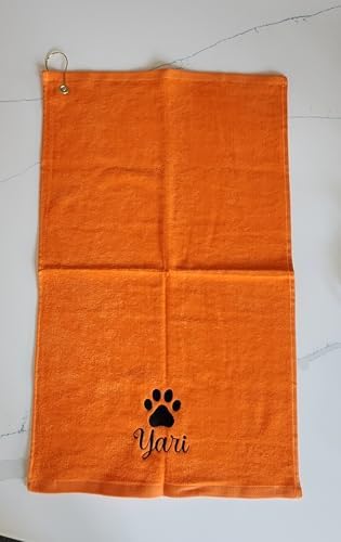 Personalized Dog Towel with Embroidered Name Clip Small Orange