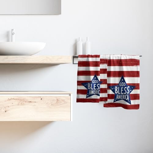 2 x USA Flag Towels Red Stripes Blue Star Patriotic Face Towels