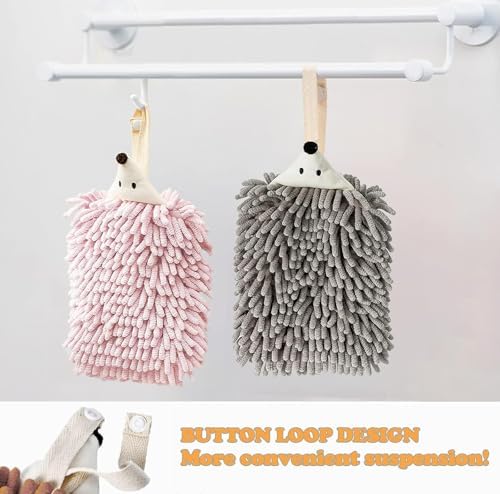 Chenille Hand Towels for Bathroom Kitchen Bedroom Cute Hedgehog Design 2 Packs