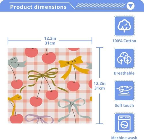 Xigua Cherries and Bows Washcloths Set of 2 12 x 12 Inch