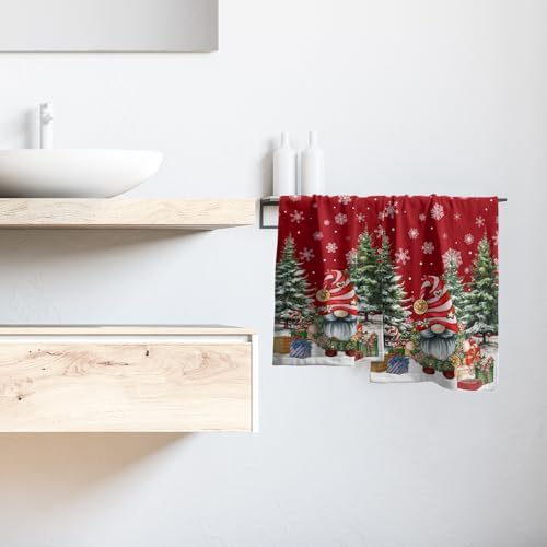 Red Christmas Gnome Hand Towel Set of 2 Winter Snowflake Towel 1