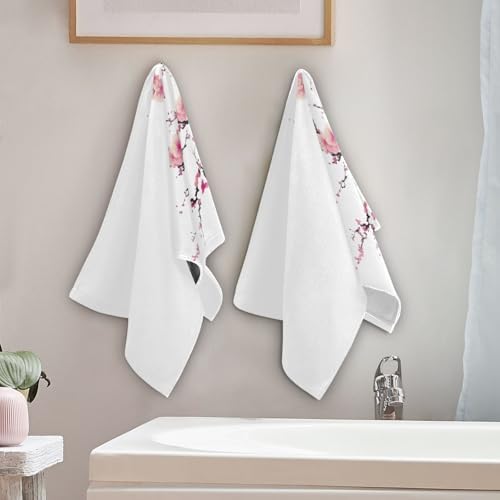 SUMNEESHA Pink Cherry Blossom Hand Towels Set of 2