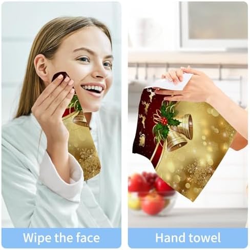 ALAZA Golden Christmas Bells Multipurpose Washcloth Set