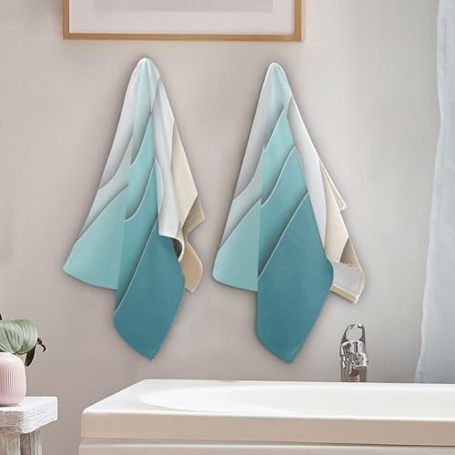 Turquoise Brown Cream Gradient Hand Towels Set of 2