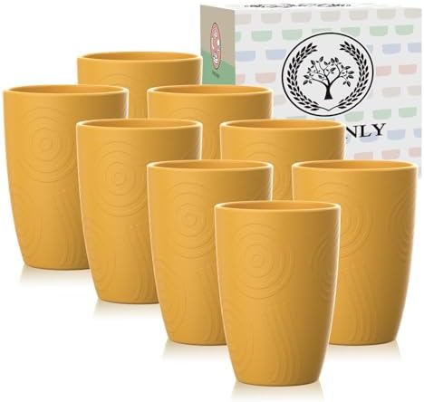 Homienly Reusable 8-Piece 12oz Yellow Wheat Straw Cups Microwave Dishwasher-Ready Unbreakable